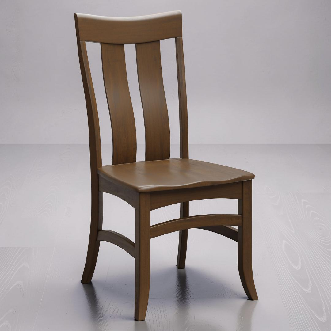 Solid wood dining chair with spindle back design in natural finish. Perfect for dining room furniture sets.