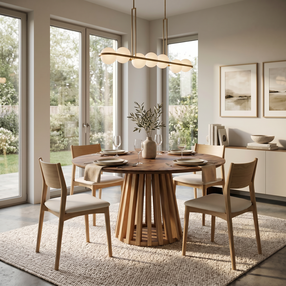 solid wood pedestal table with walnut top